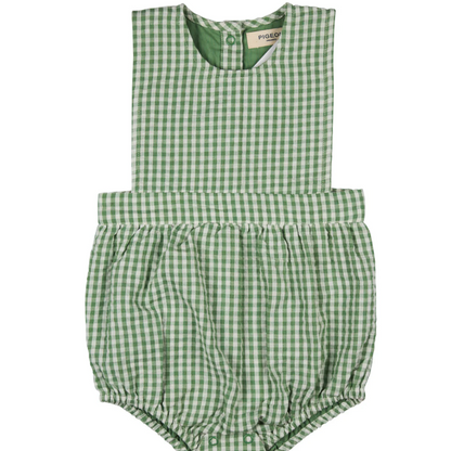ORGANIC SEERSUCKER BIB ROMPER - 100% GOTS COTTON, BIB-FRONT BABY ROMPER 0-12 MONTHS