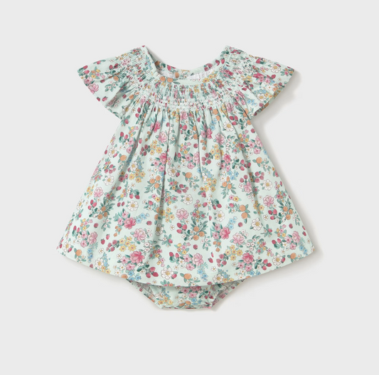 MAYORAL NEWBORN GIRL FLORAL DRESS WITH NAPPY COVER