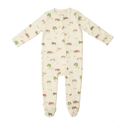ORGANIC COTTON ZIP SLEEPSUIT FARM PRINT