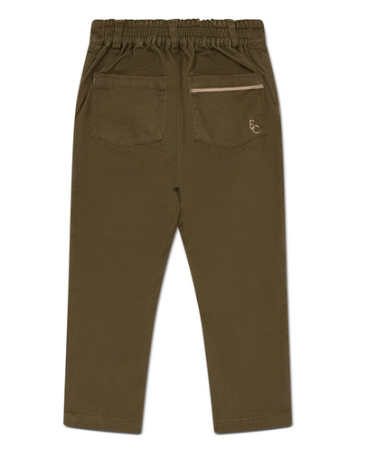 ELASTICATED WAIST CHINO TROUSERS - KHAKI WITH STONE TRIM