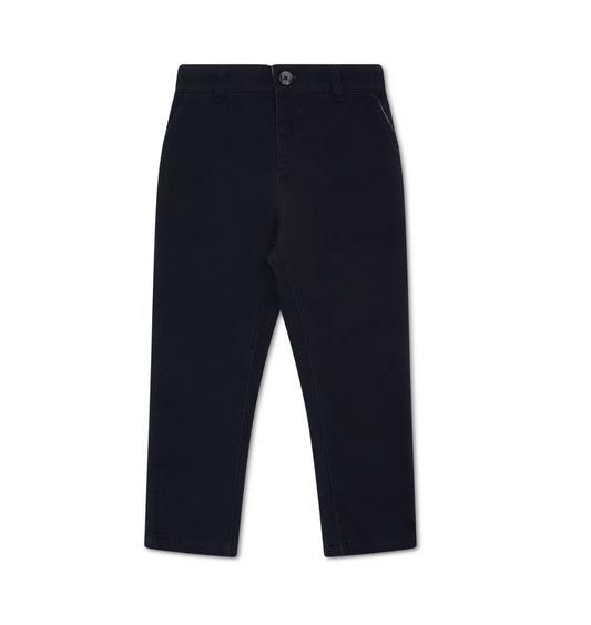 ELASTICATED WAIST CHINO TROUSERS - NAVY WITH BURGUNDY TRIM