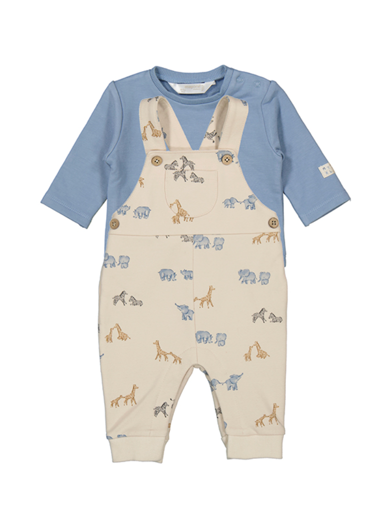 MAYORAL BABY PRINT DUNGAREE SET - BLUE