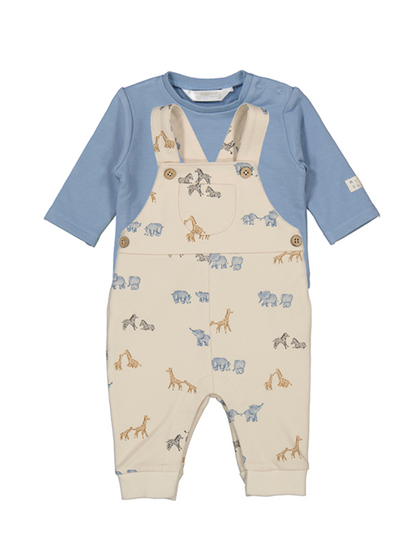 MAYORAL BABY PRINT DUNGAREE SET - BLUE