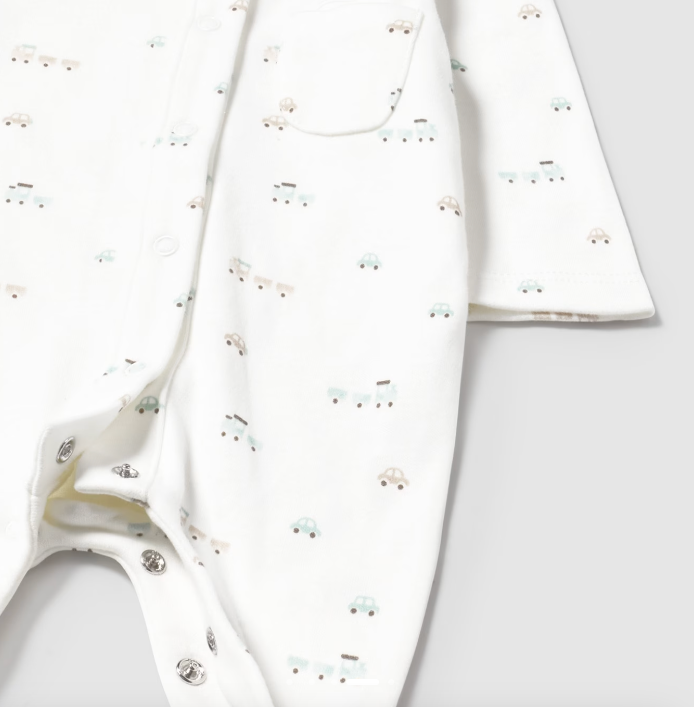 MAYORAL BABY TRAIN COTTON SLEEPSUIT - NEUTRAL TRAIN