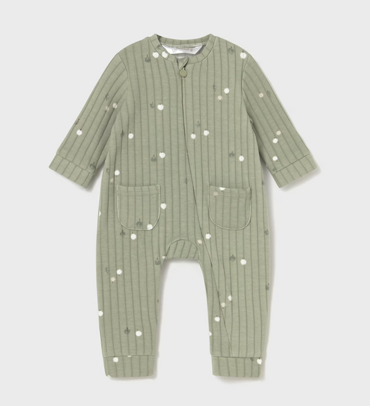 MAYORAL NEWBORN UNISEX ZIP SLEEPSUIT - SAGE