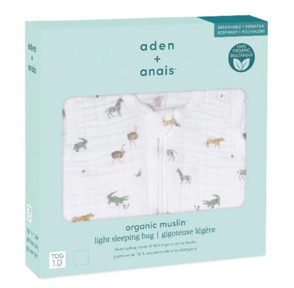 AIDEN + ANAIS ORGANIC COTTON SLEEPING BAG 1.0 TOG - SAFARI DREAMS