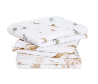 ADEN + ANAIS 3 PACK ORGANIC COTTON MUSLIN SQUARES - SAFARI DREAMS