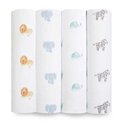 ADEN + ANAIS 4 PACK ORGANIC COTTON SWADDLES - ANIMAL KINGDOM