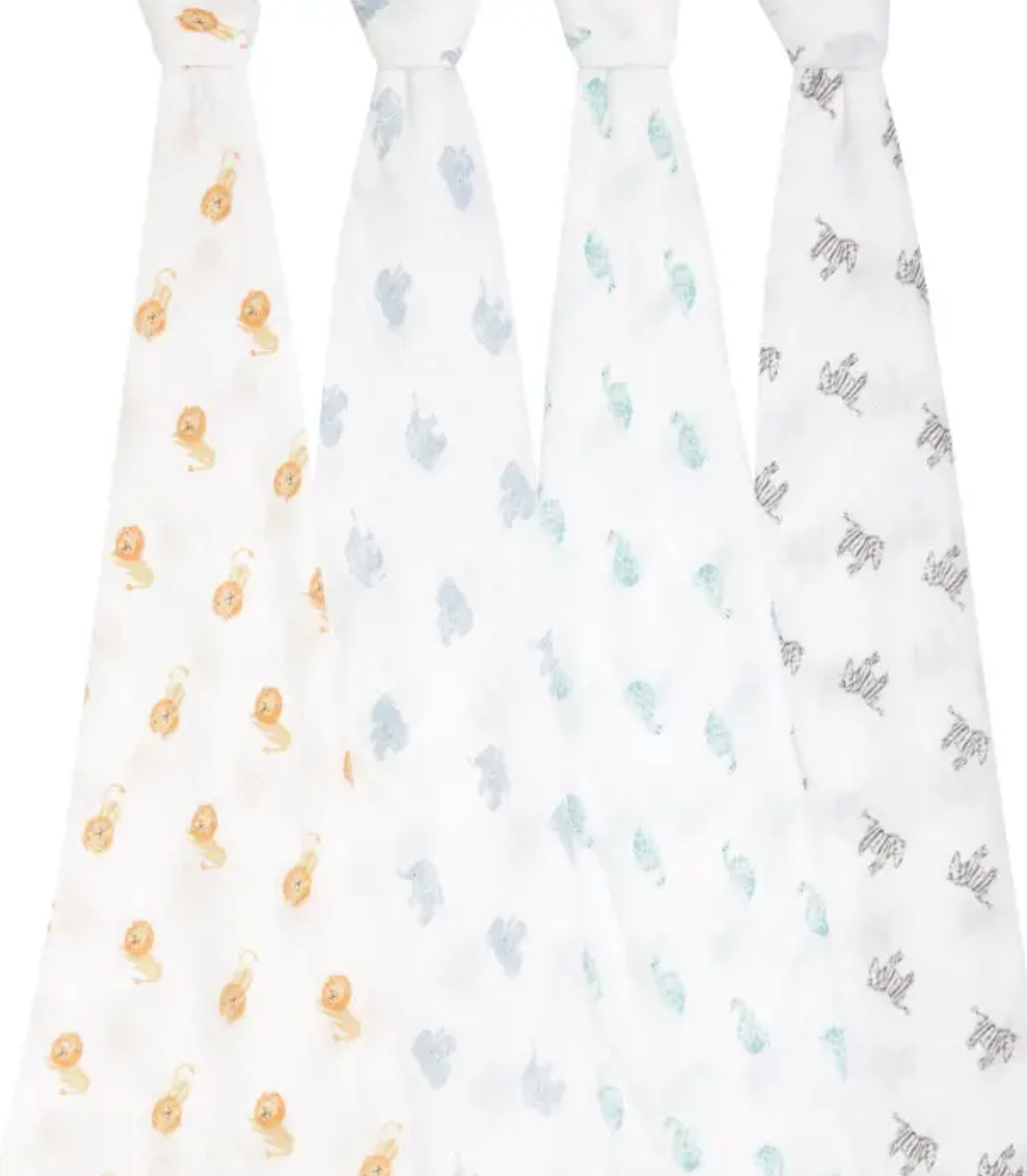 ADEN + ANAIS 4 PACK ORGANIC COTTON SWADDLES - ANIMAL KINGDOM