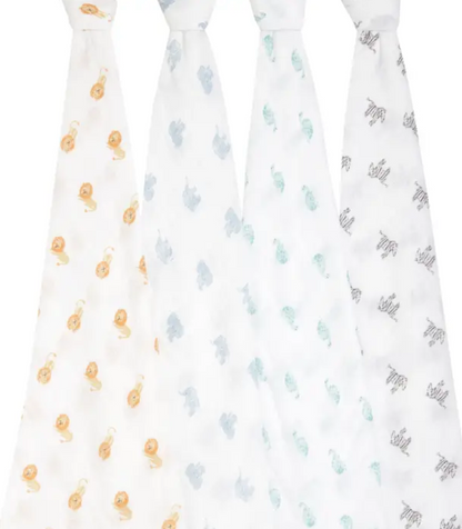ADEN + ANAIS 4 PACK ORGANIC COTTON SWADDLES - ANIMAL KINGDOM