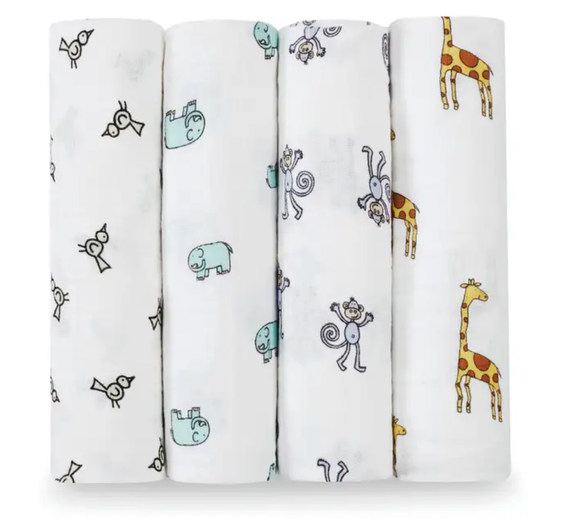 ADEN + ANAIS COTTON SWADDLE 4 PACK - JUNGLE JAM
