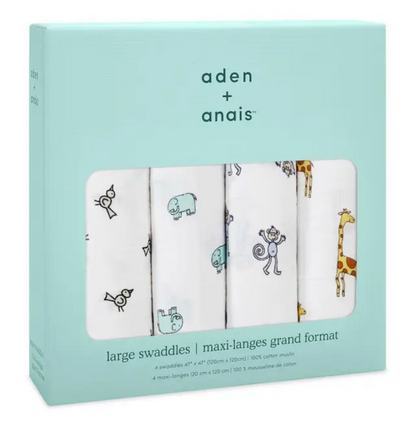 ADEN + ANAIS COTTON SWADDLE 4 PACK - JUNGLE JAM