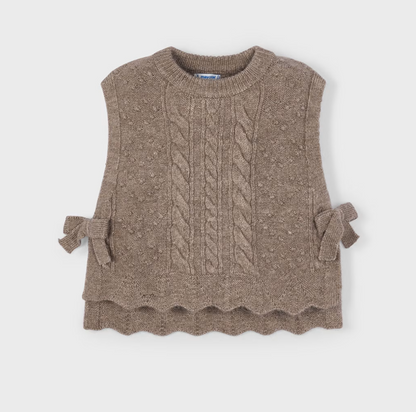 MAYORAL NEUTRAL KNITTED SWEATER VEST WITH BOWS