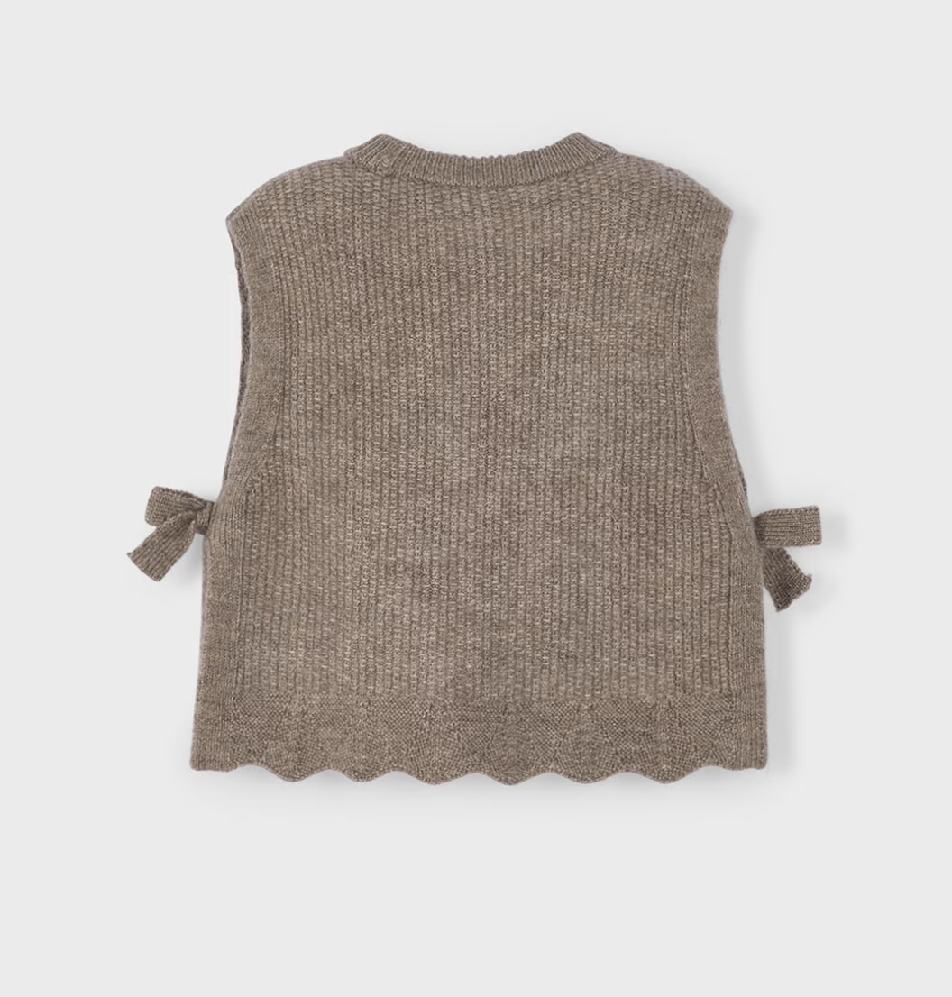 MAYORAL NEUTRAL KNITTED SWEATER VEST WITH BOWS