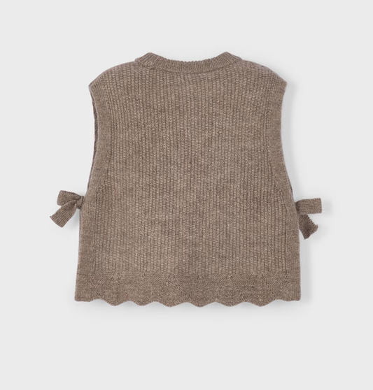 MAYORAL NEUTRAL KNITTED SWEATER VEST WITH BOWS