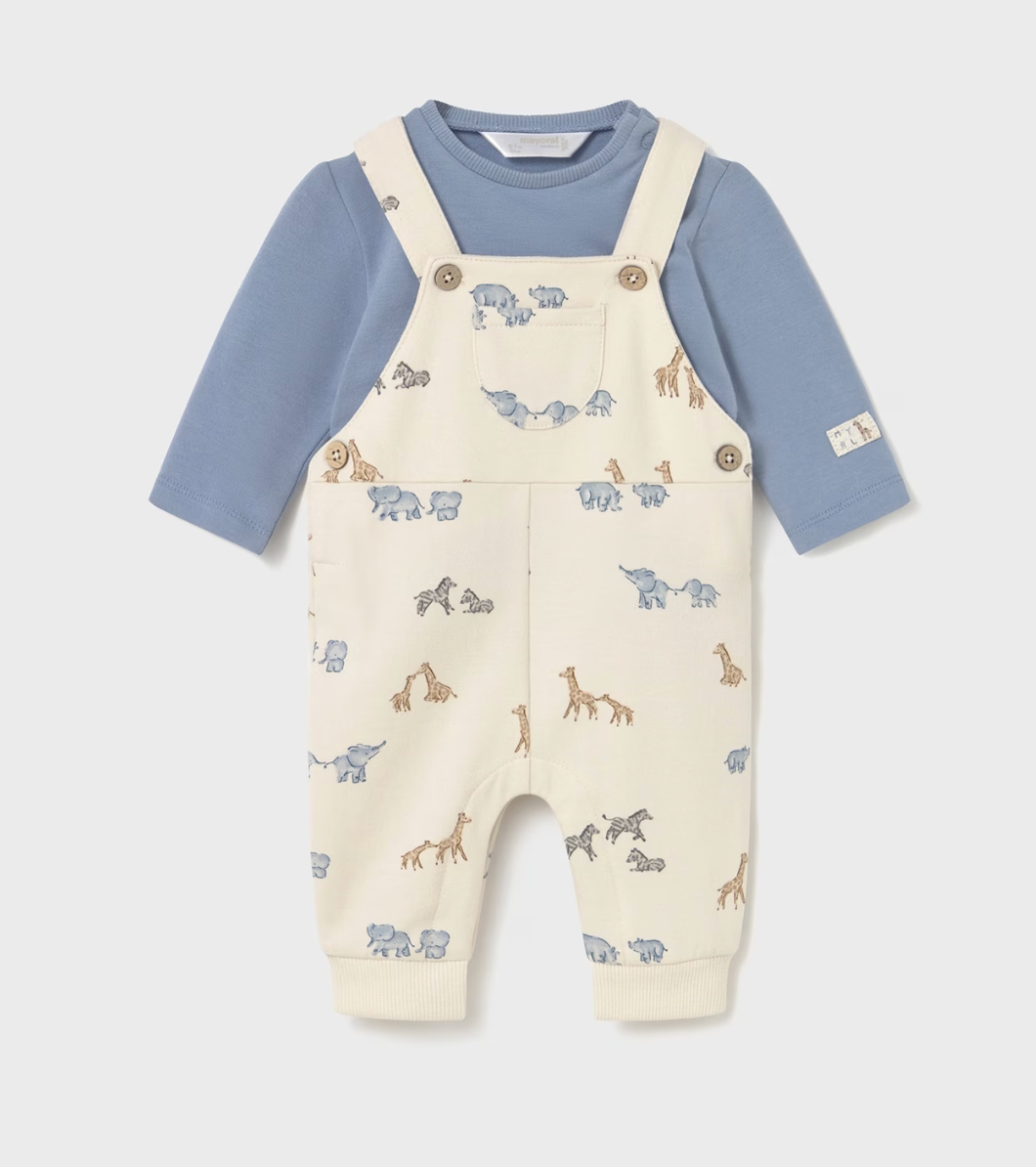 MAYORAL BABY PRINT DUNGAREE SET - BLUE