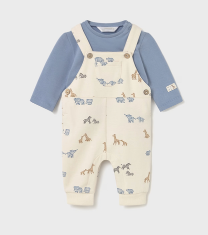 MAYORAL BABY PRINT DUNGAREE SET - BLUE