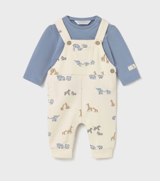 MAYORAL BABY PRINT DUNGAREE SET - BLUE