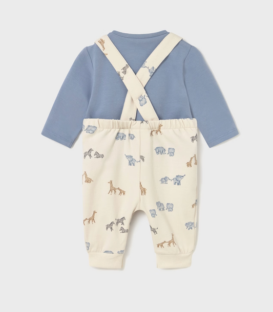 MAYORAL BABY PRINT DUNGAREE SET - BLUE