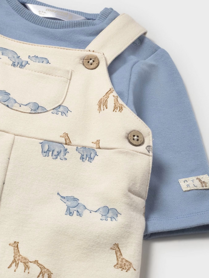 MAYORAL BABY PRINT DUNGAREE SET - BLUE