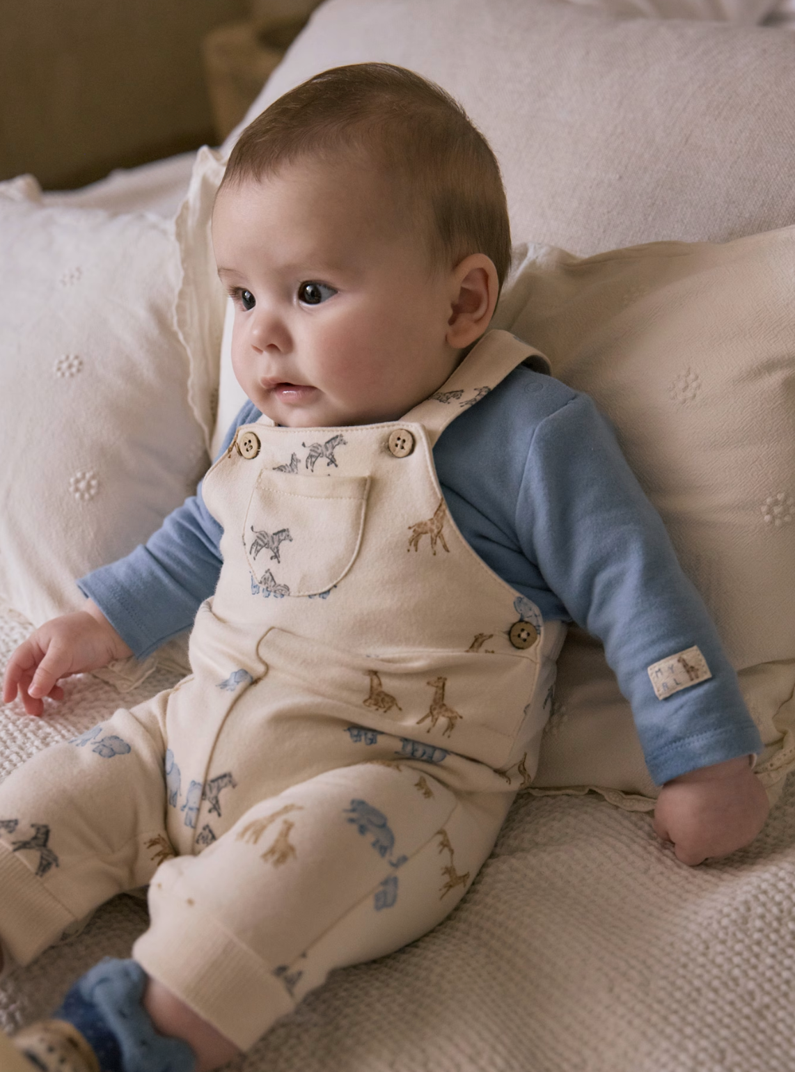 MAYORAL BABY PRINT DUNGAREE SET - BLUE