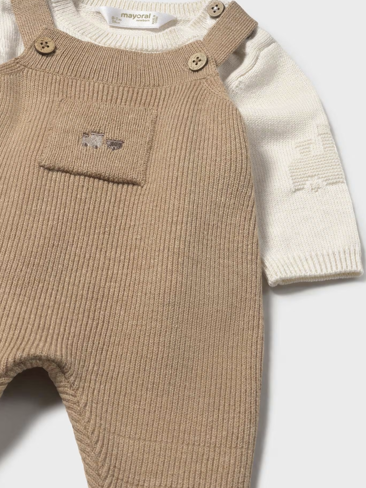 MAYORAL 2 PIECE KNIT DUNGAREE SET - TOFFEE