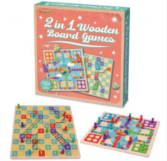 2 IN 1 WOODEN BOARD GAME - LUDO & SNAKES AND LADDERS