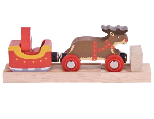 SANTA SLEIGH WITH REINDEER WOODEN TRAIN ACCESSORY