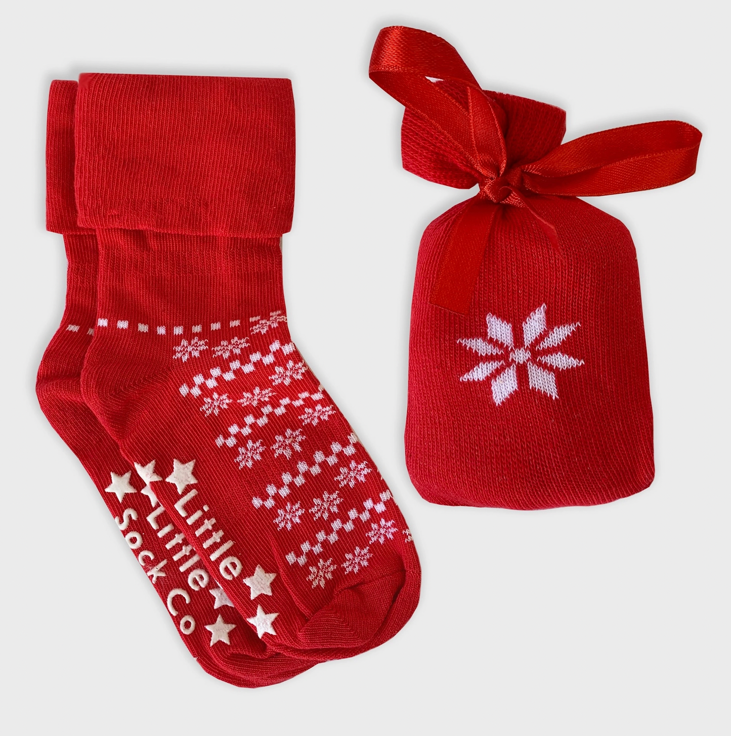 SNOWFLAKE NON-SLIP STAY-ON SOCKS IN A FUN BAG