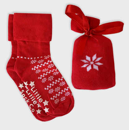 SNOWFLAKE NON-SLIP STAY-ON SOCKS IN A FUN BAG