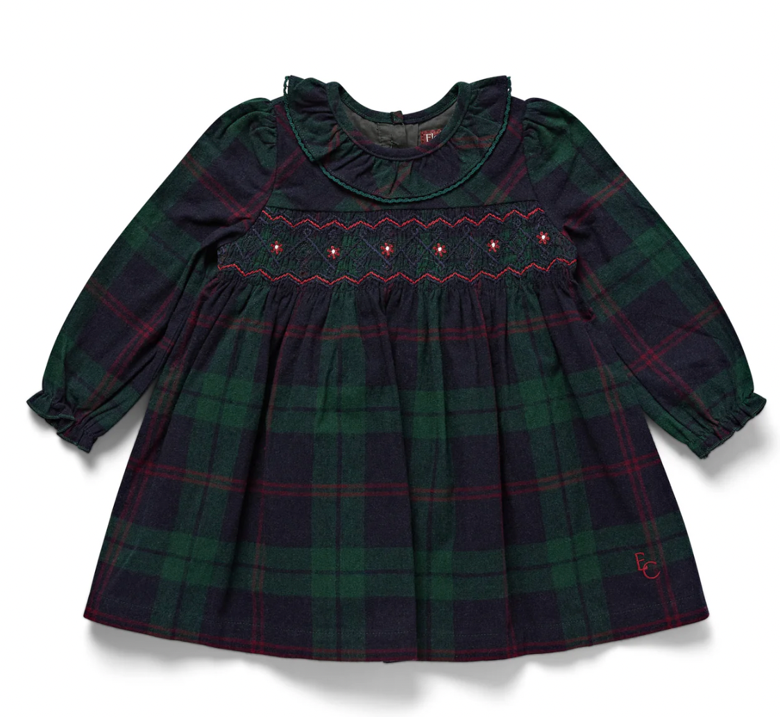 THE NAVY & GREEN TARTAN SMOCKED DRESS
