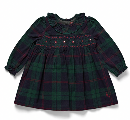 THE NAVY & GREEN TARTAN SMOCKED DRESS