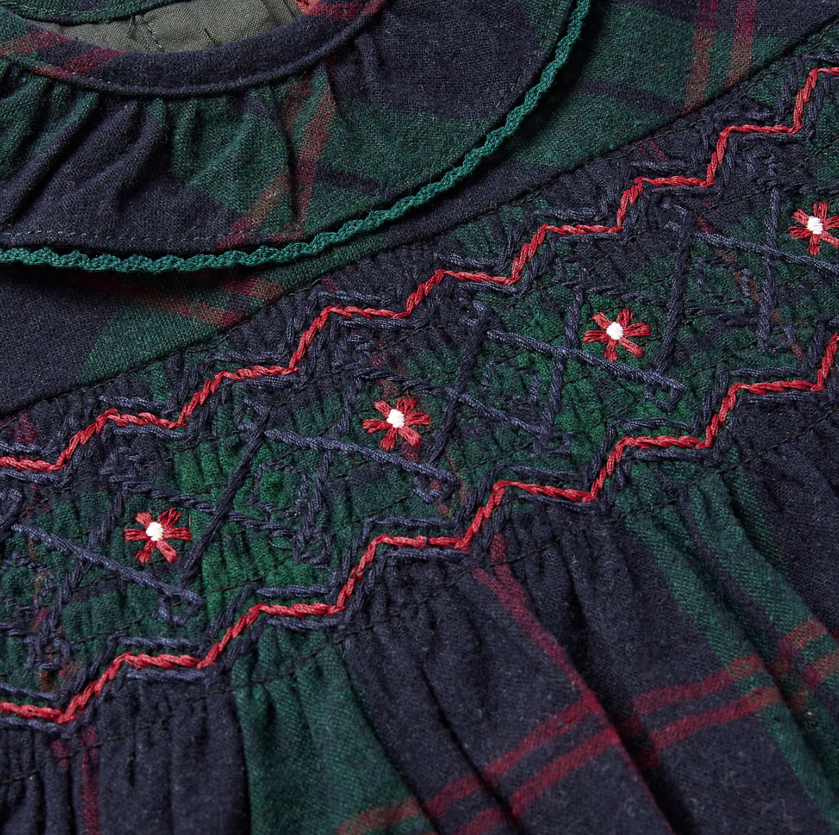 THE NAVY & GREEN TARTAN SMOCKED DRESS