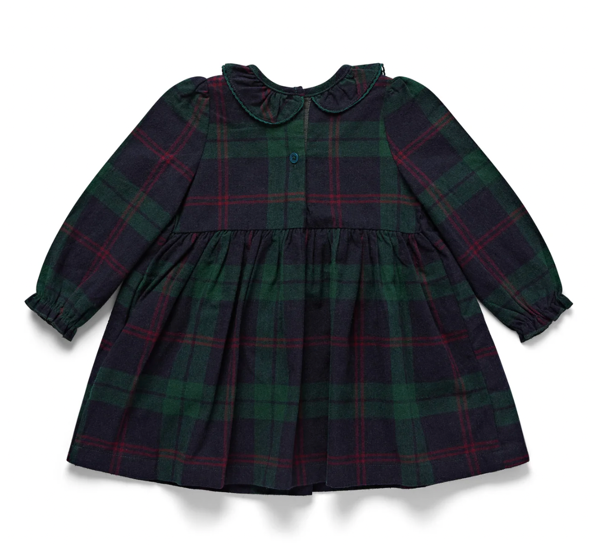 THE NAVY & GREEN TARTAN SMOCKED DRESS