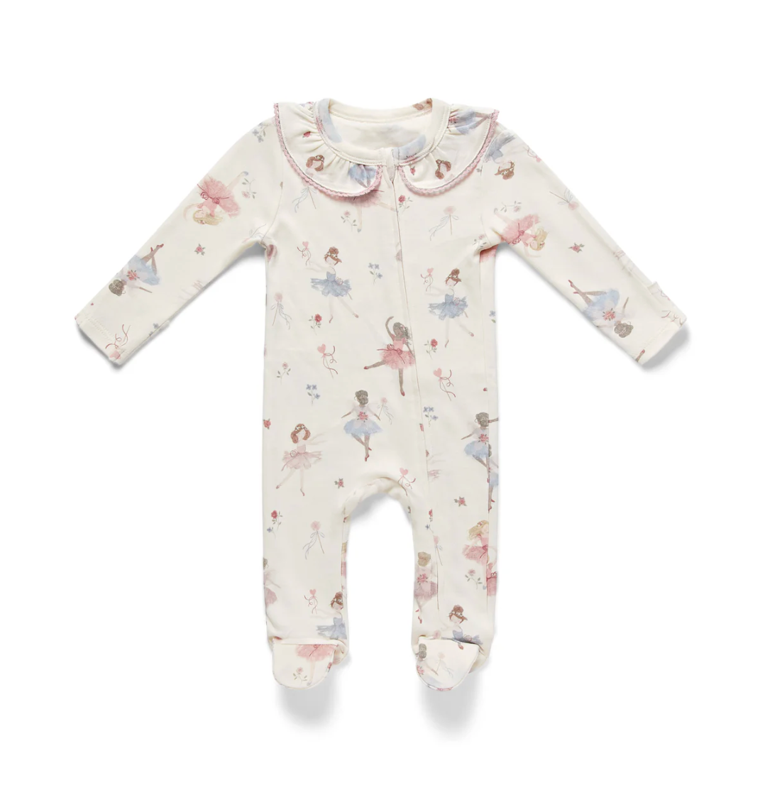 ORGANIC COTTON BABY GIRLS BALLERINA  ZIP-UP SLEEPSUIT | ELEANOR CHARLES