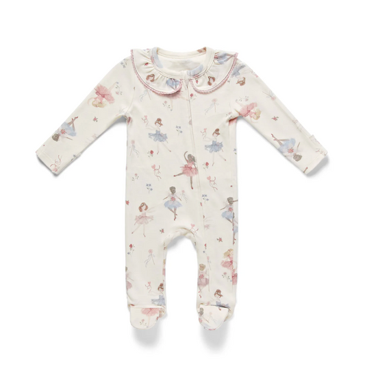 ORGANIC COTTON BABY GIRLS BALLERINA  ZIP-UP SLEEPSUIT | ELEANOR CHARLES