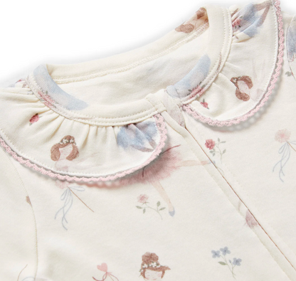 ORGANIC COTTON BABY GIRLS BALLERINA  ZIP-UP SLEEPSUIT | ELEANOR CHARLES