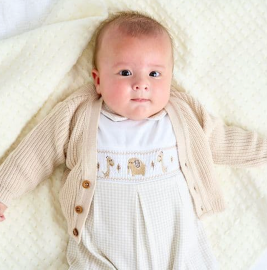 SOFT BUTTON-FRONT KNITTED BABY CARDIGAN - TAUPE | DANDELION