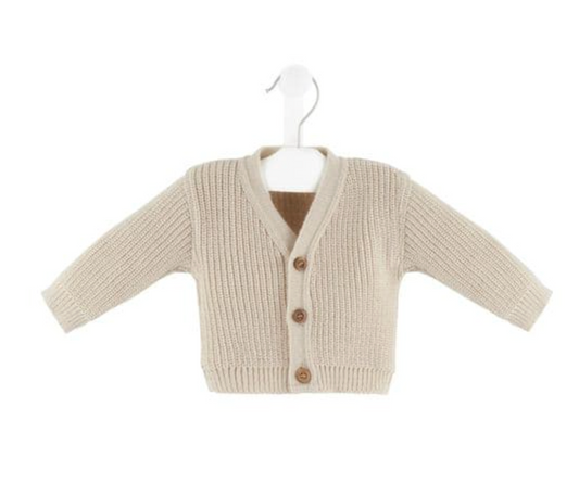 SOFT BUTTON-FRONT KNITTED BABY CARDIGAN - TAUPE | DANDELION