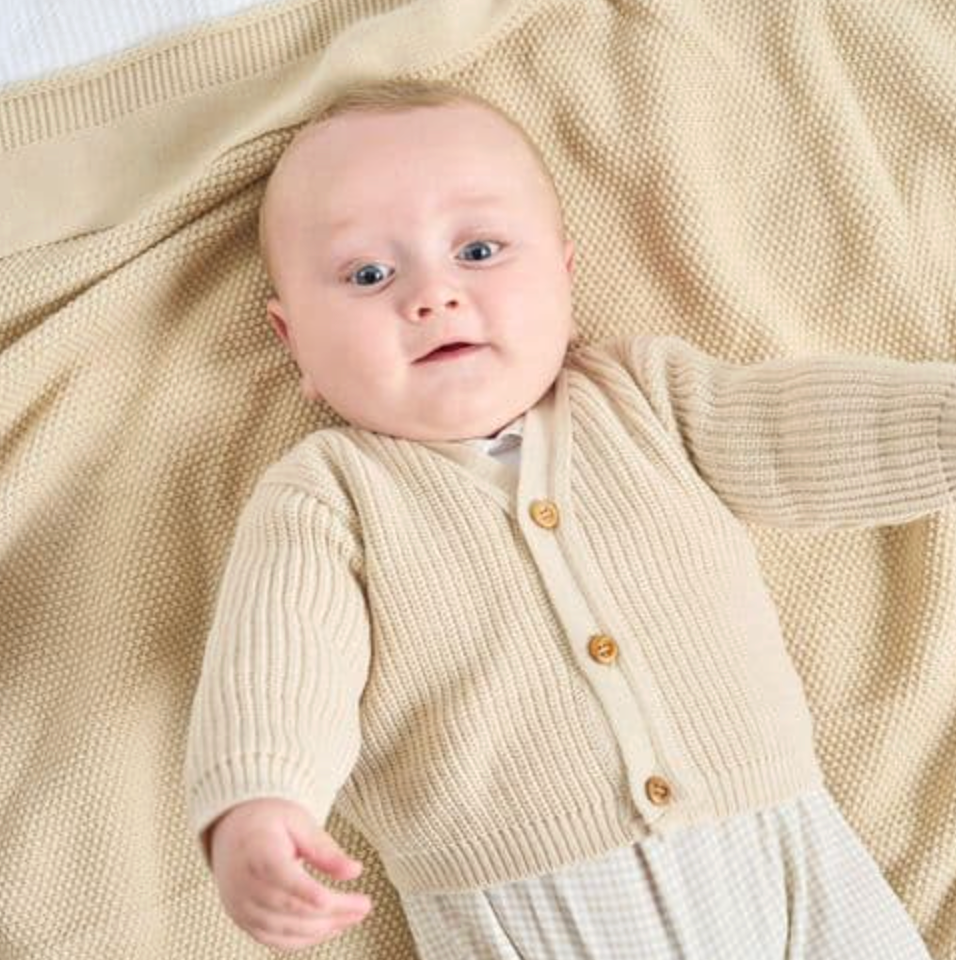 SOFT BUTTON-FRONT KNITTED BABY CARDIGAN - TAUPE | DANDELION