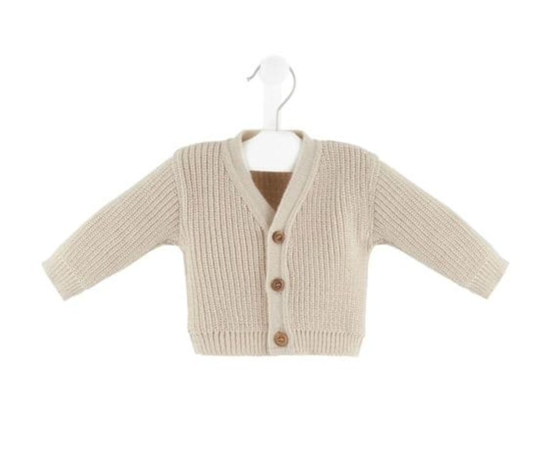 SOFT BUTTON-FRONT KNITTED BABY CARDIGAN - TAUPE | DANDELION