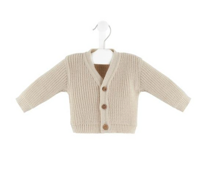 SOFT BUTTON-FRONT KNITTED BABY CARDIGAN - TAUPE | DANDELION
