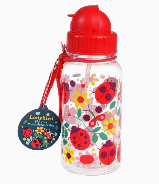 CHILDREN'S WATER BOTTLE WITH STRAW 500ML - LADYBIRD | REX LONDON