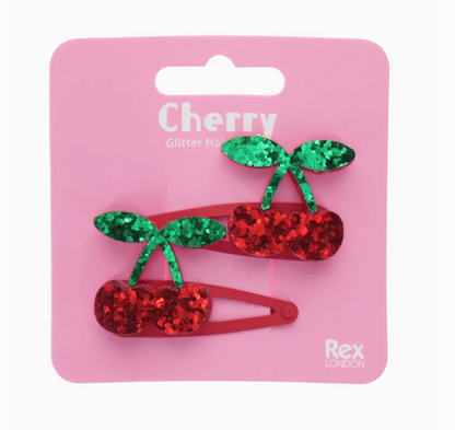 GLITTER CHERRY HAIR CLIPS - SET OF 2 | REX LONDON