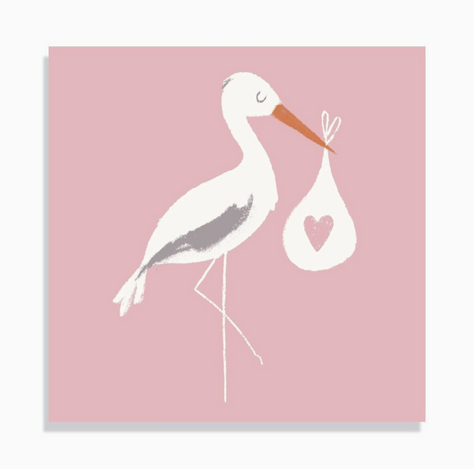 PINK STORK NEW BABY CARD | REX LONDON