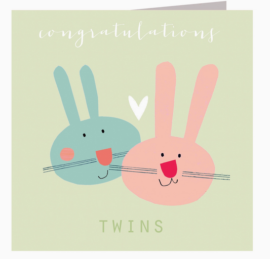 TAUPE BABY BUNNIES NEW BABY TWINS CARD | KALI STILEMAN