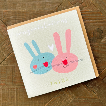 TAUPE BABY BUNNIES NEW BABY TWINS CARD | KALI STILEMAN