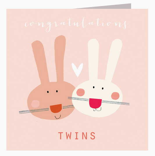 PINK BABY BUNNIES NEW BABY TWINS CARD | KALI STILEMAN