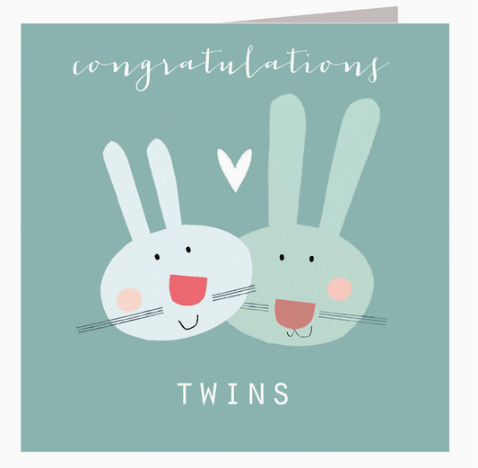 BLUE BABY BUNNIES NEW BABY TWINS CARD | KALI STILEMAN