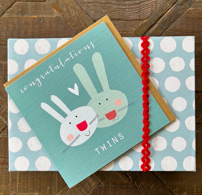 BLUE BABY BUNNIES NEW BABY TWINS CARD | KALI STILEMAN